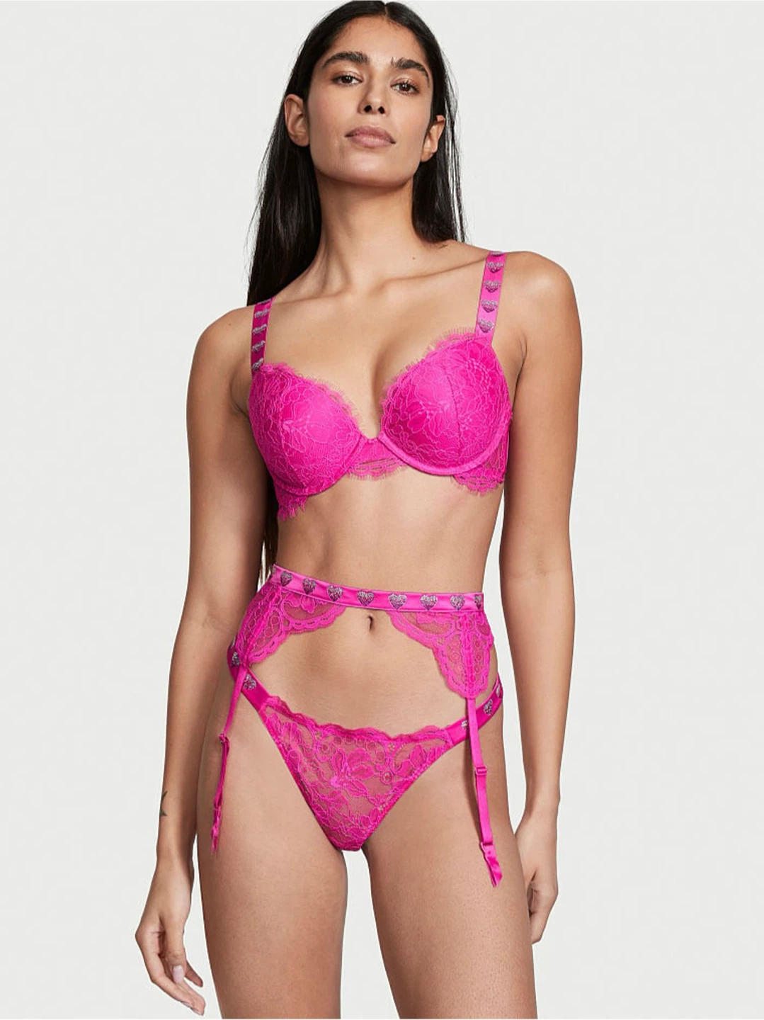 VICTORIA'S SECRET VERY SEXY HEART SHINE STRAP LACE GARTER BELT