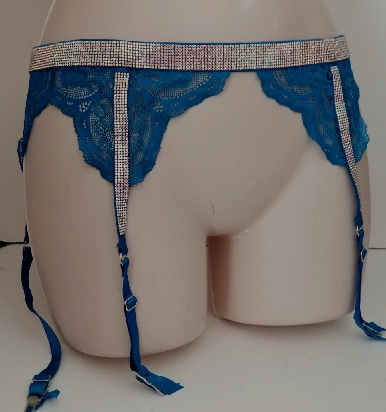 Victoria's Secret Blue Lace Rhinestone Garter Belt