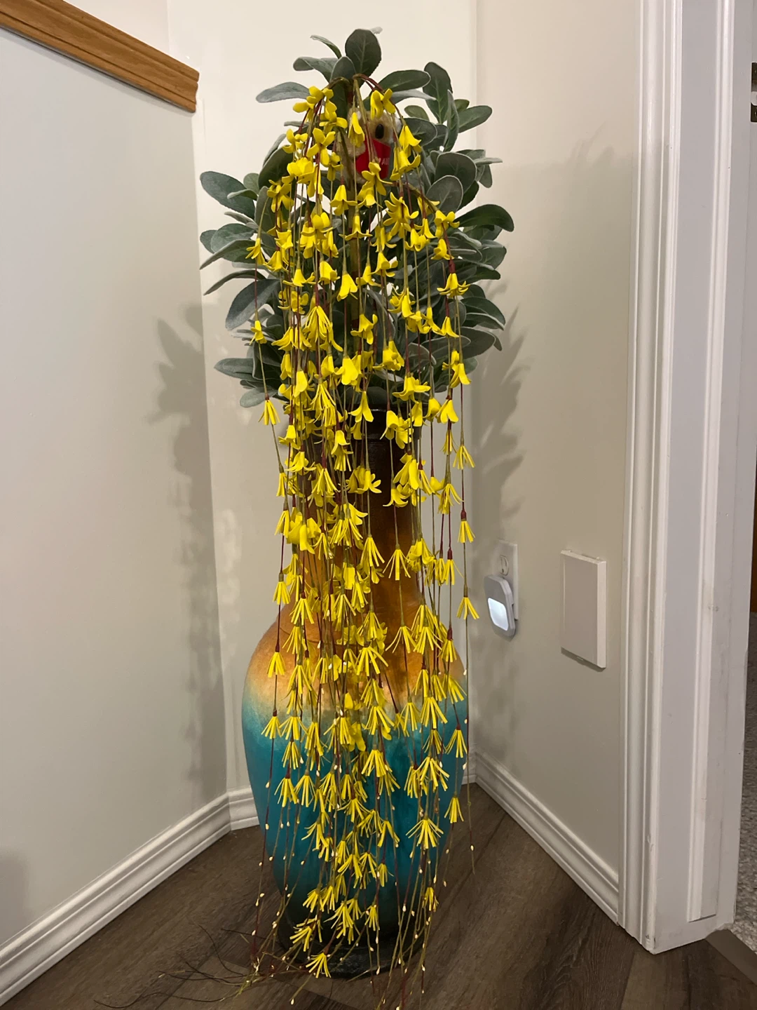 Large Decorative Floor Vase with Artificial Floral Arrangement