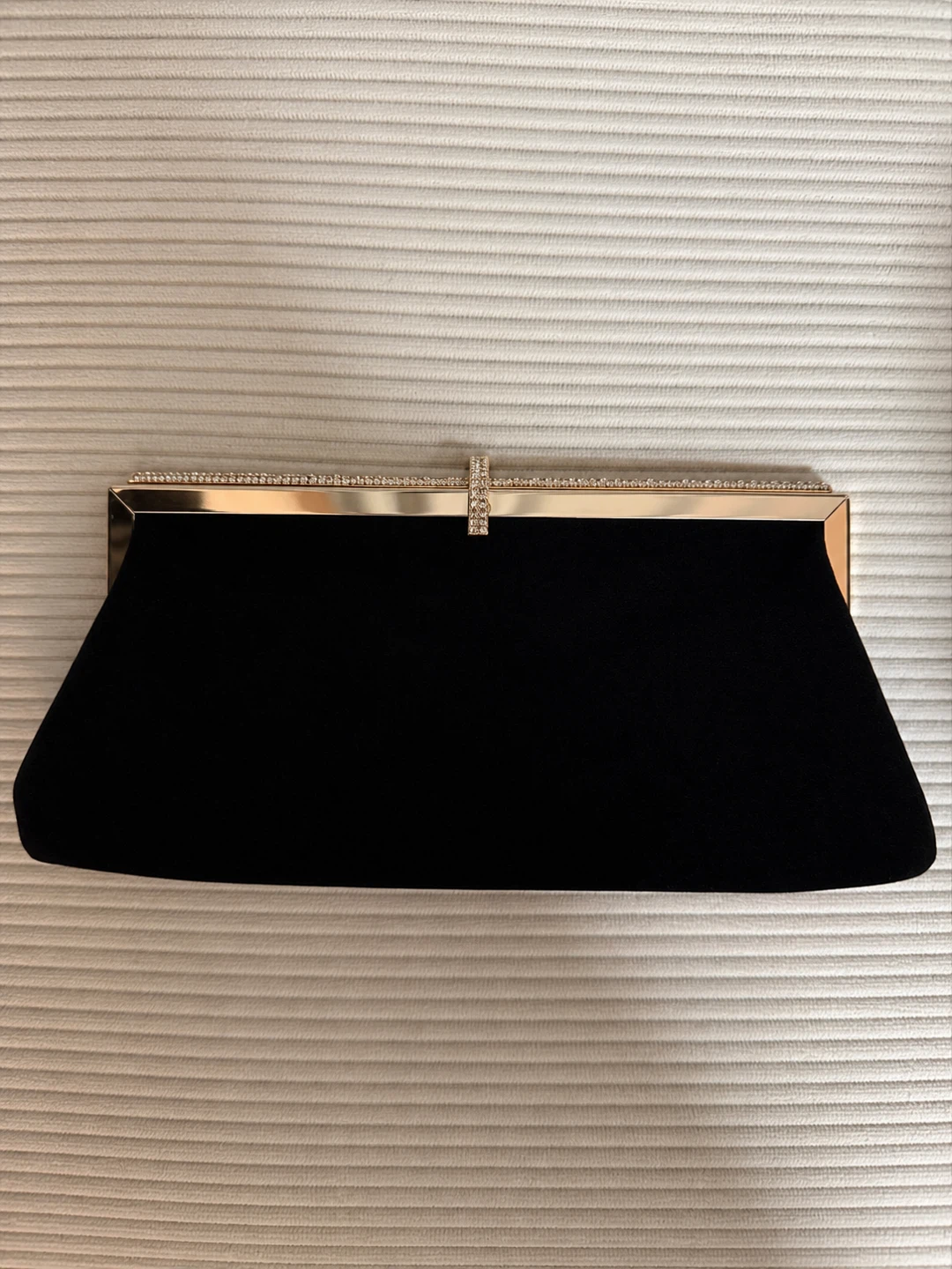 Black Velvet Evening Clutch with Crystal Detail