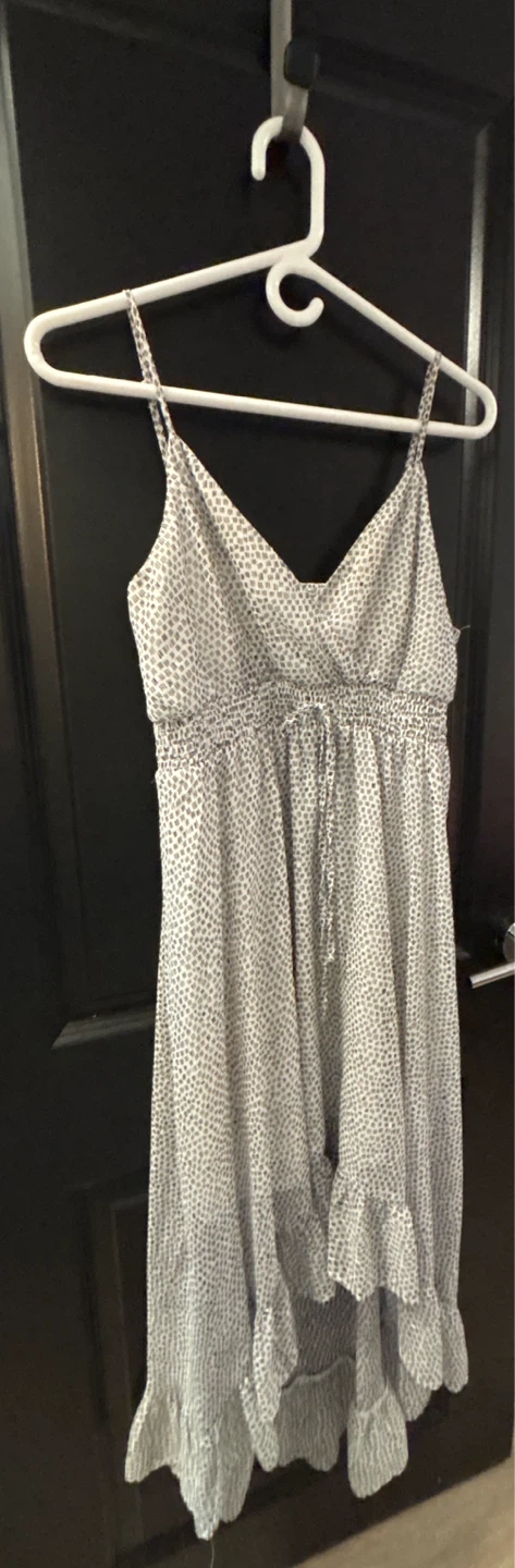 Patterned High-Low Spaghetti Strap Dress