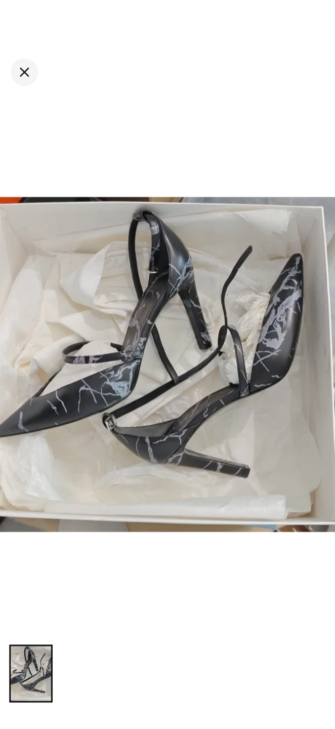Balenciaga Black Marble Print Pointed Toe Heels