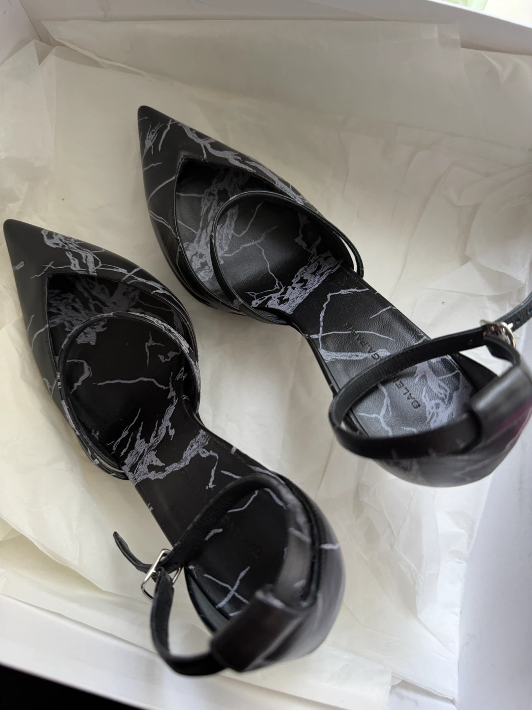 Balenciaga Black Marble Print Pointed Toe Heels - photo 3