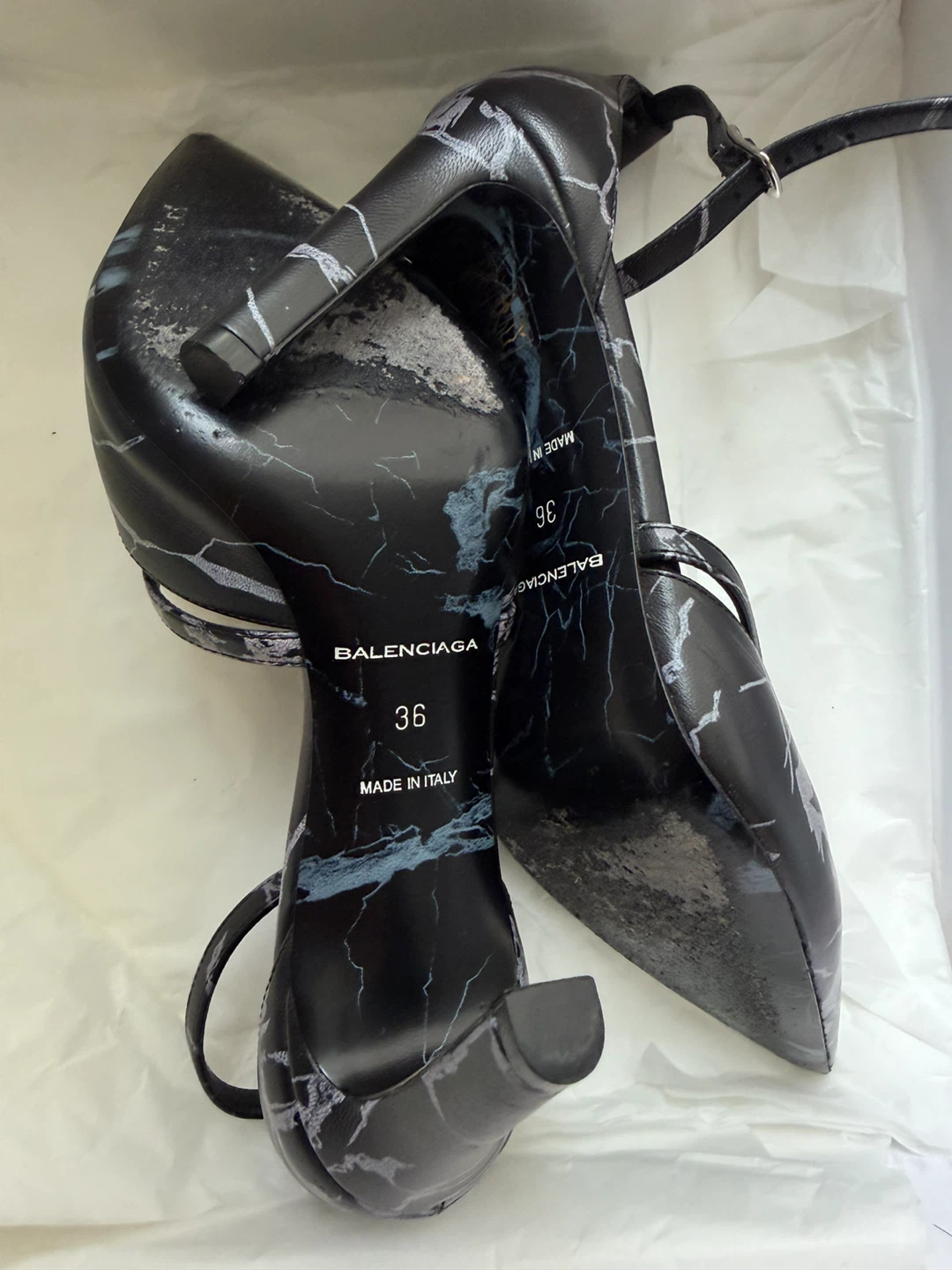 Balenciaga Black Marble Print Pointed Toe Heels - photo 5