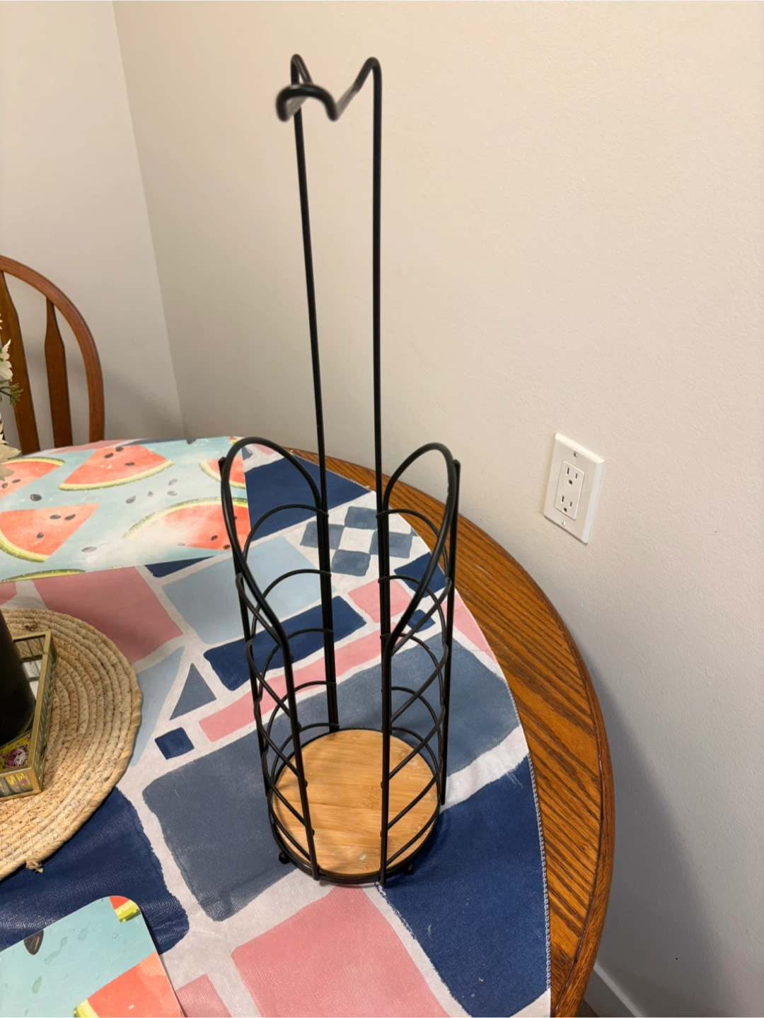 Metal and Bamboo Paper Towel Holder