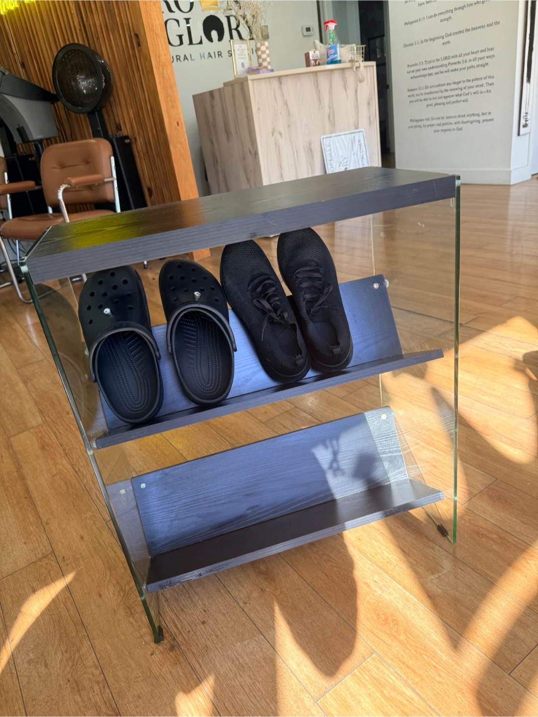 Modern Glass and Wood Shoe Rack - photo 2