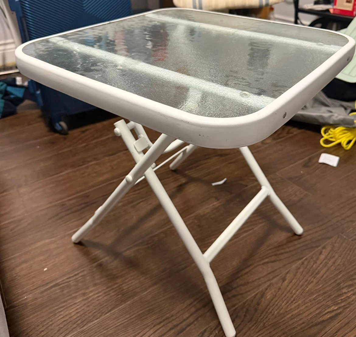 2 White Folding Glass Side Table
