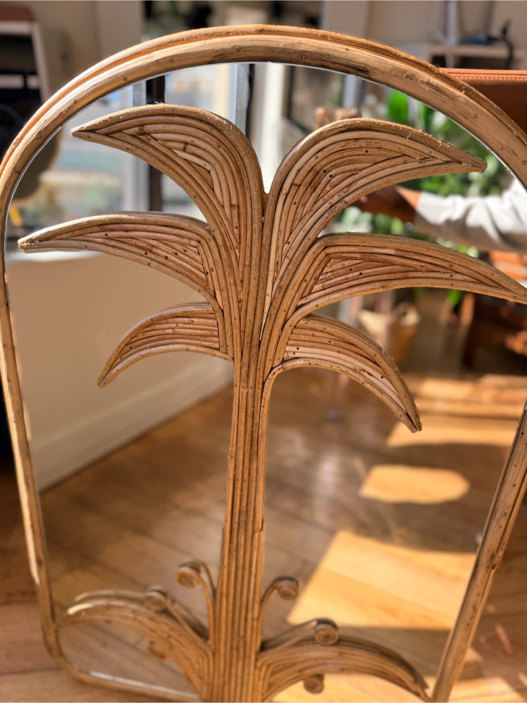 Vintage Rattan Palm Tree Mirror