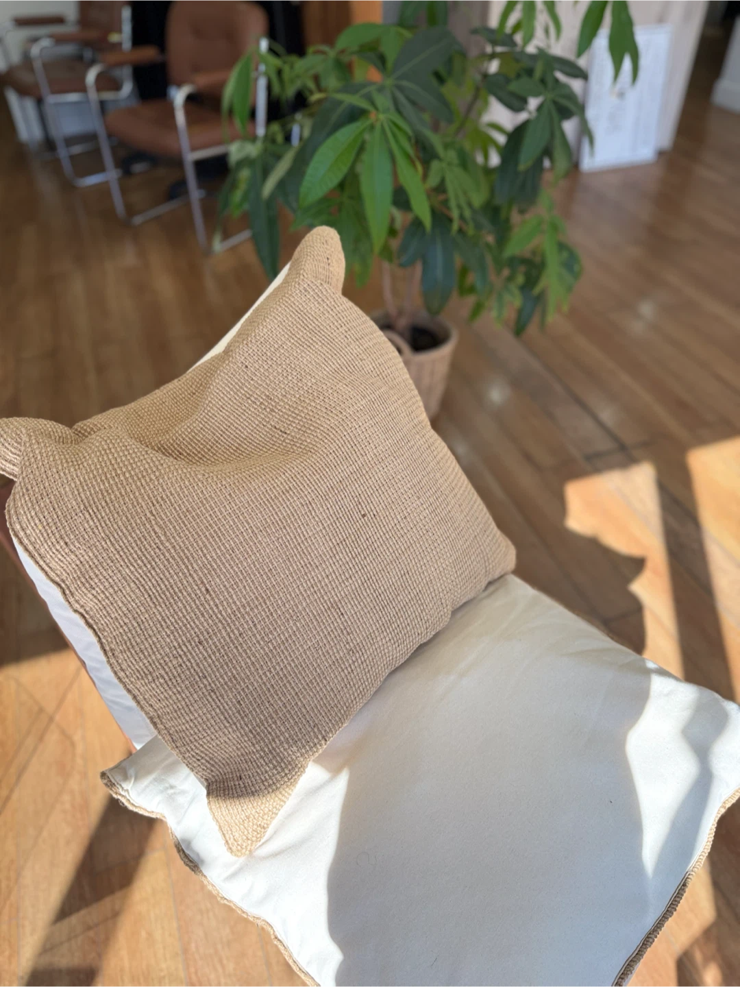 Textured Beige Throw Pillow