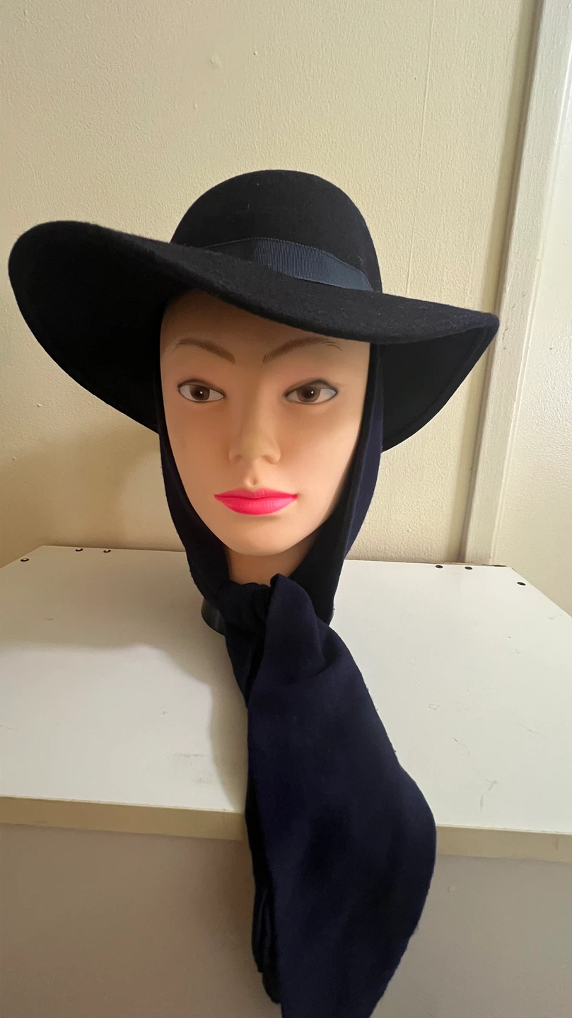 Vintage 70s Geo W Bollman Wool Felt Fedora Scarf Hat Navy M