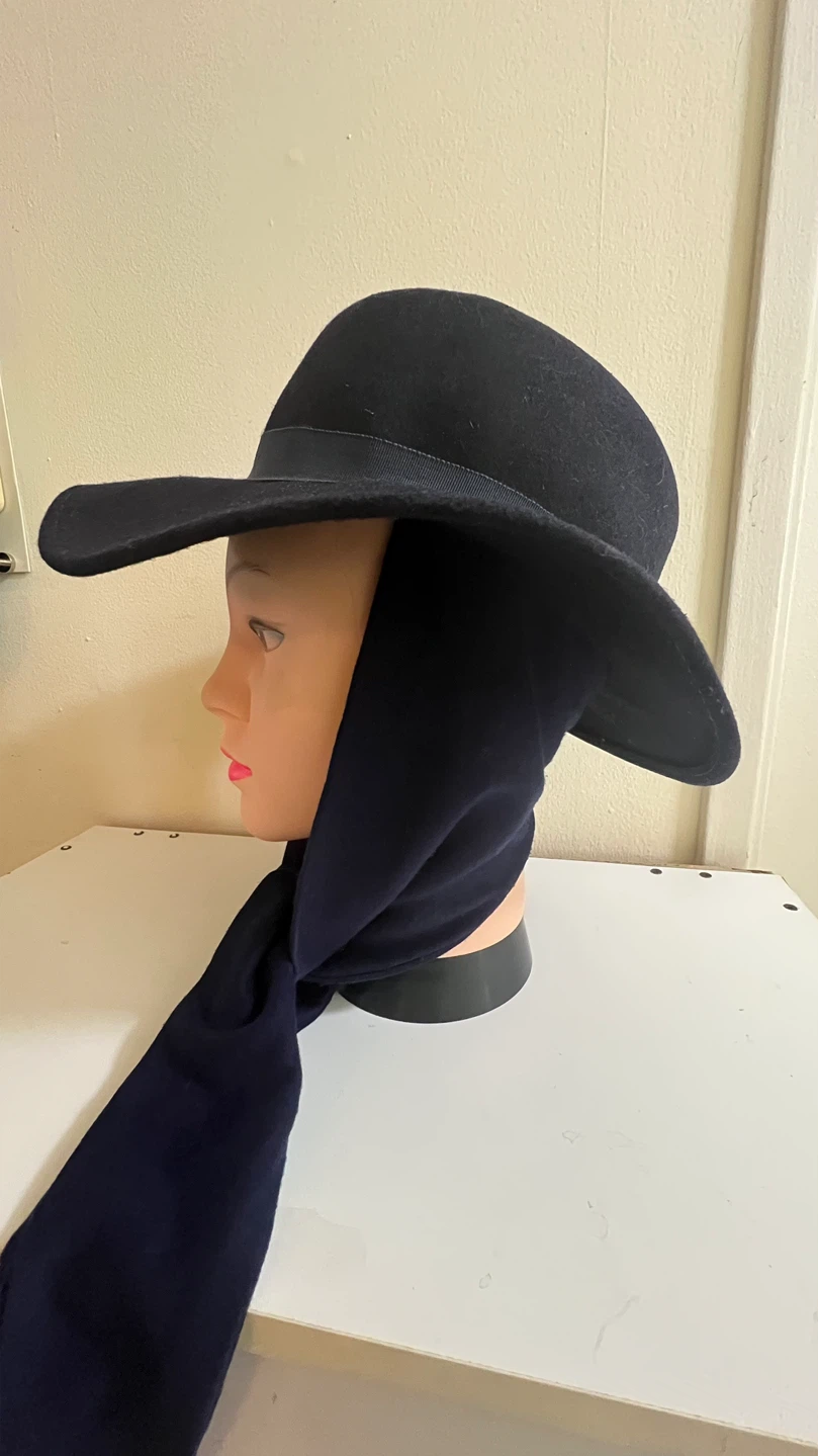Vintage 70s Geo W Bollman Wool Felt Fedora Scarf Hat Navy M - photo 3