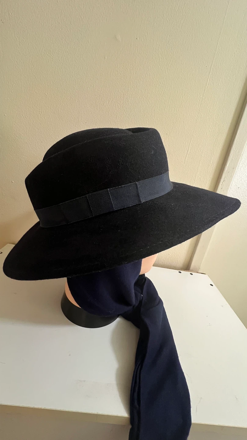 Vintage 70s Geo W Bollman Wool Felt Fedora Scarf Hat Navy M - photo 5