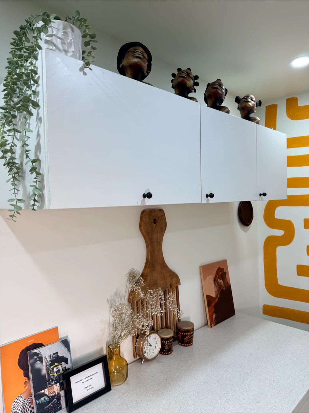 White salon storage station with drawers and cabinets