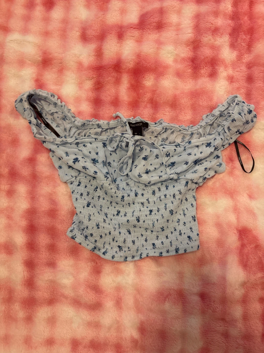 Forever 21 Light Blue Floral Off-Shoulder Top