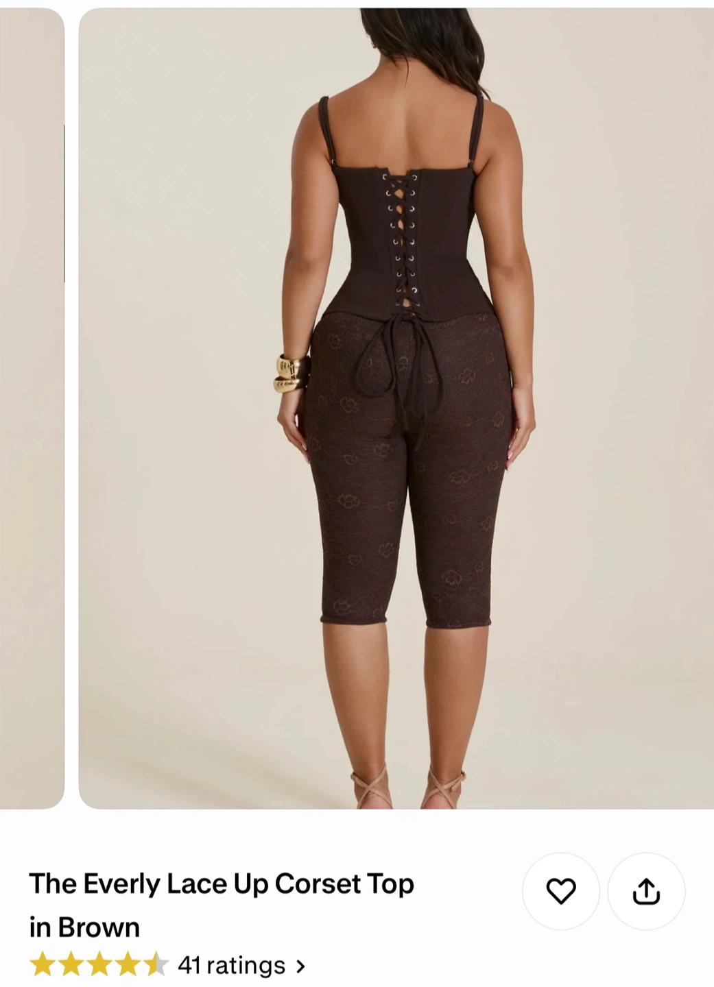 The Everly Lace Up Corset Top in Brown and lace capri tights