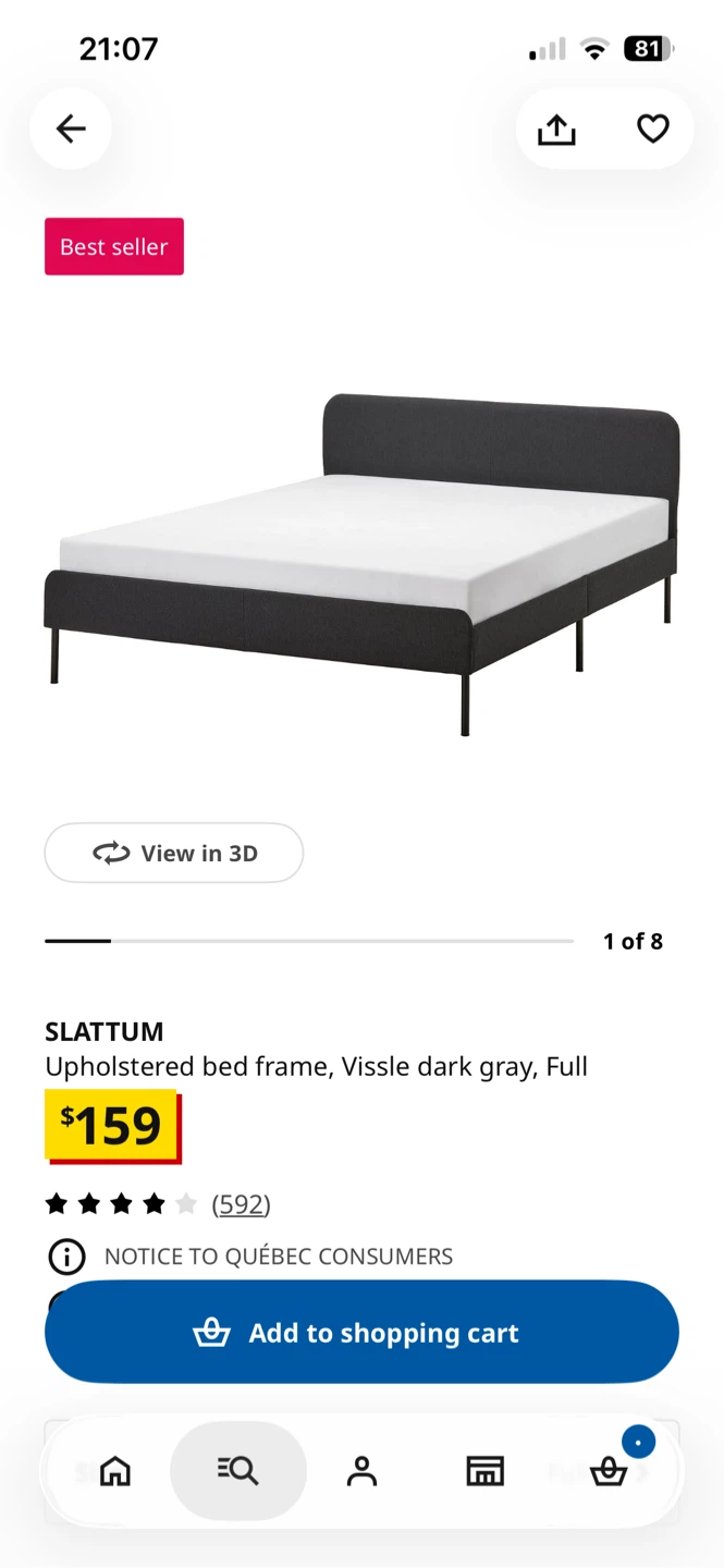 IKEA SLATTUM Upholstered Bed Frame - Full