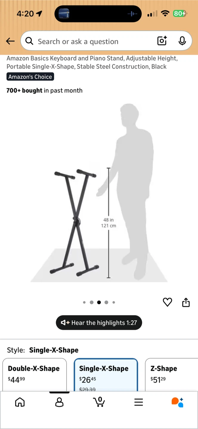 Amazon Basics Single-X Keyboard Stand