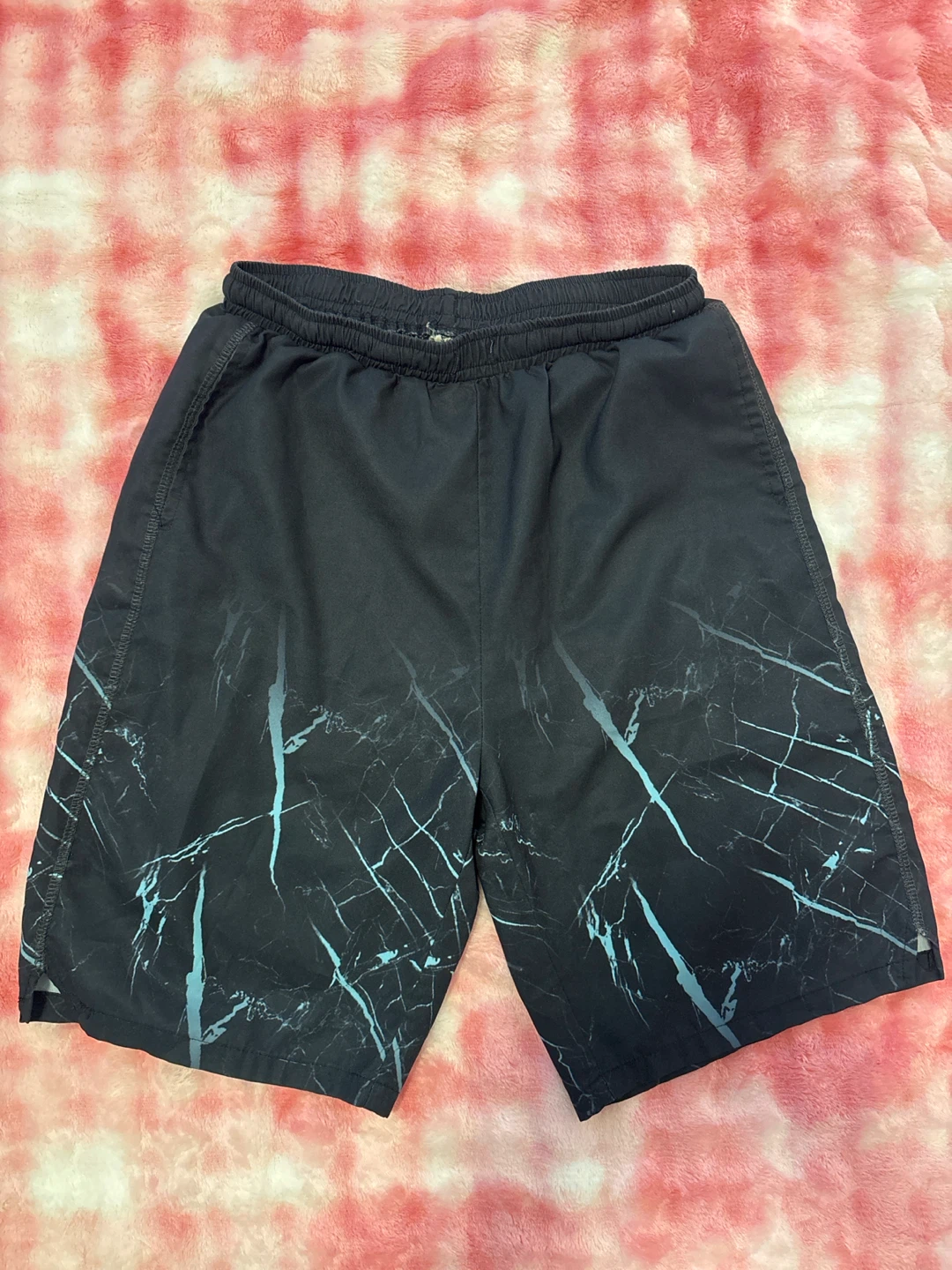 Black Marble Print Athletic Shorts