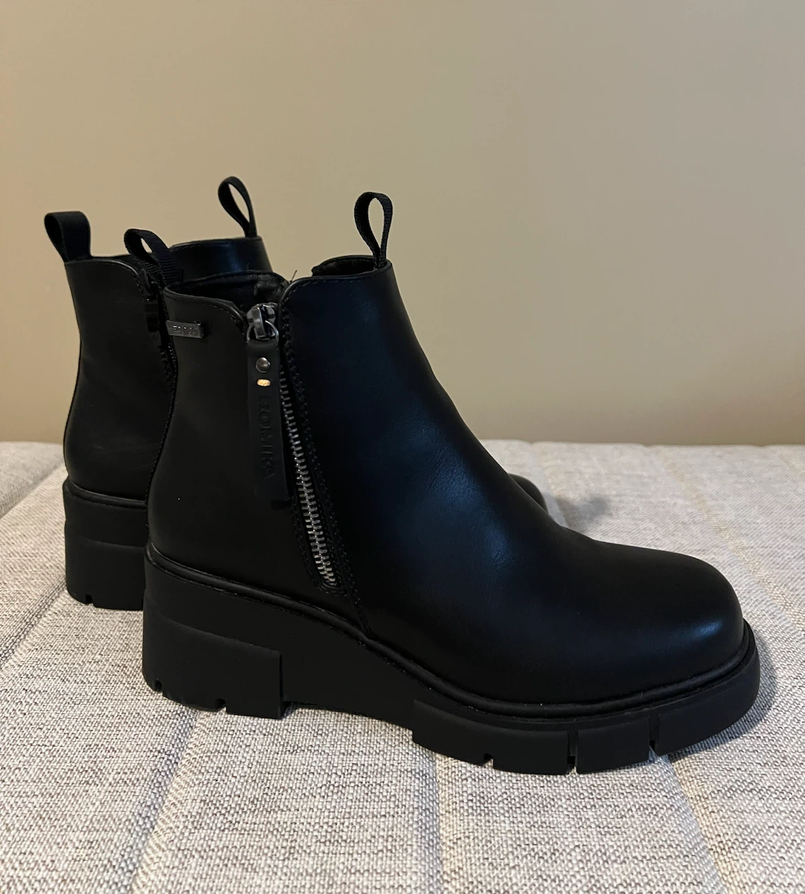 Black Chunky Wedge Ankle Boots – Size 39