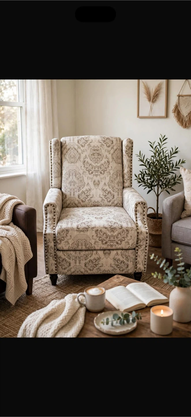 Damask Pattern Wingback Recliner