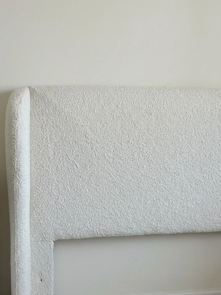 White Bouclé Upholstered Bed Frame - photo 2