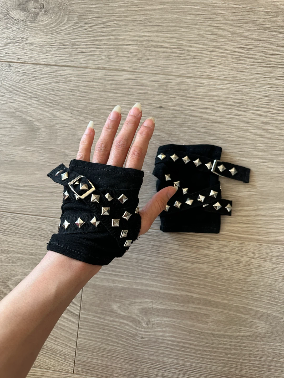 Black Studded Buckle Hand Wraps
