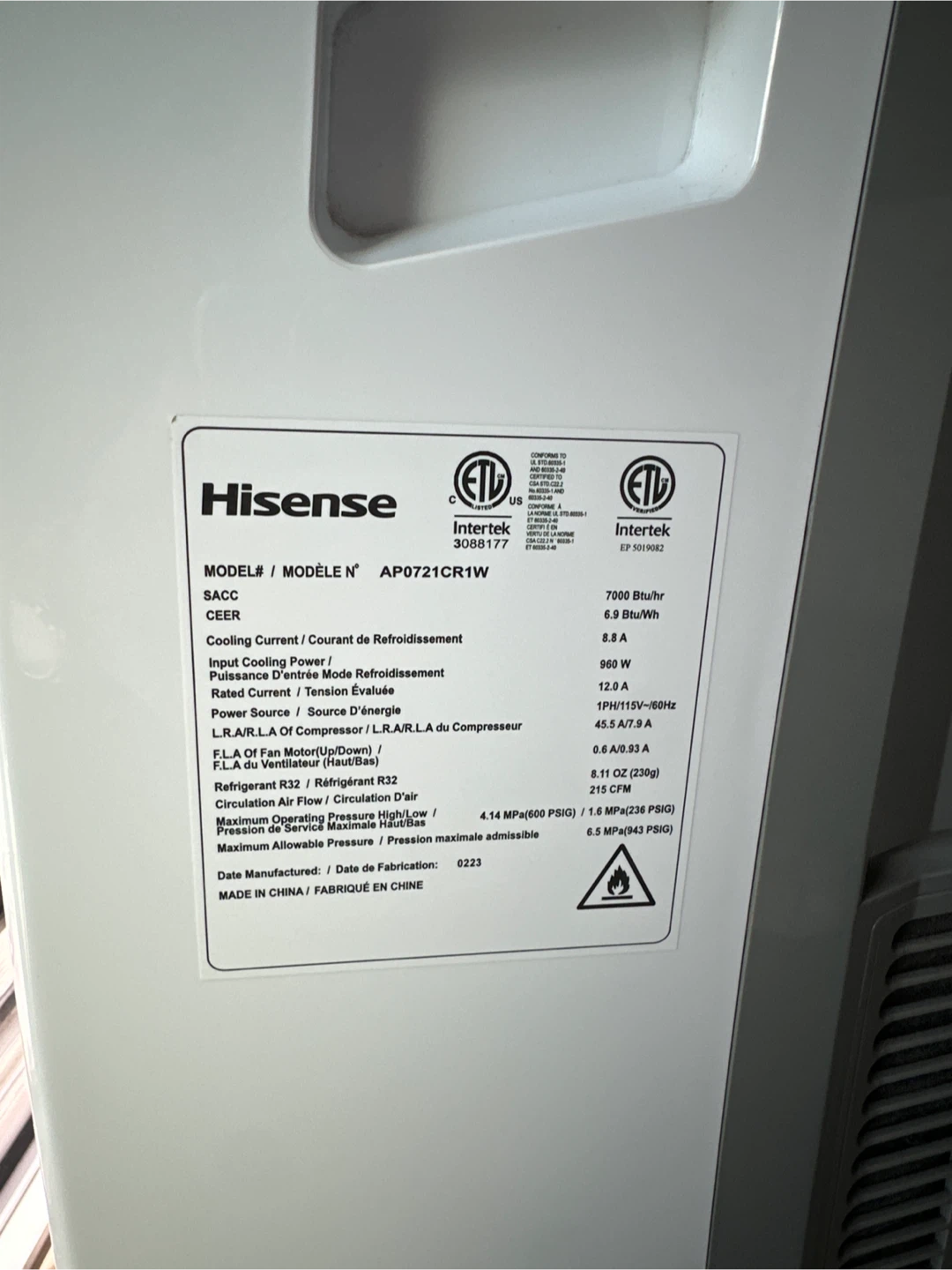 Hisense 7000 BTU Portable Air Conditioner - photo 2