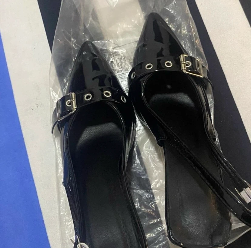 Black Pointed-Toe Slingback Heels