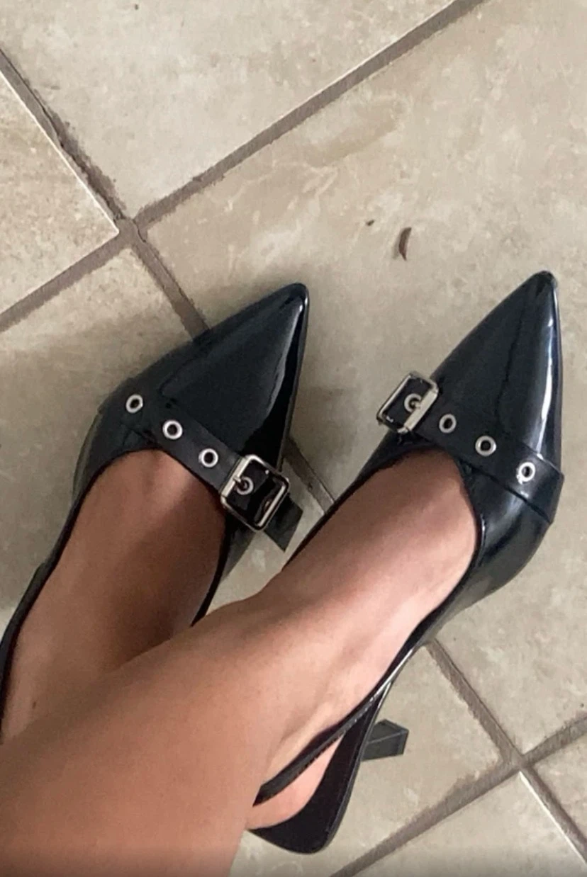 Black Pointed-Toe Slingback Heels - photo 2