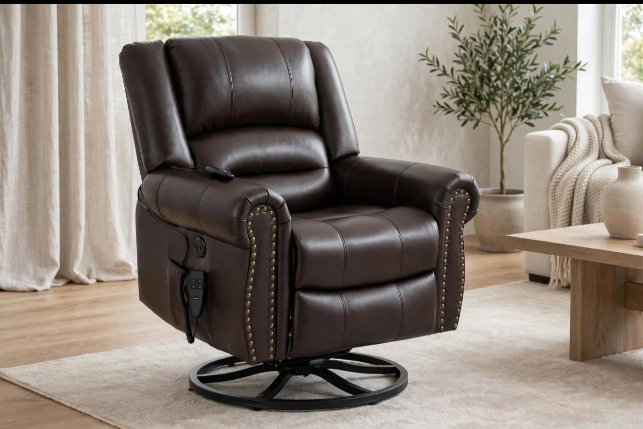 Genuine Leather Massage and Heating Recliner