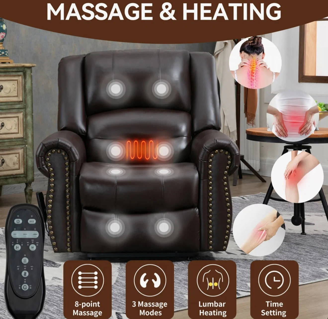 Genuine Leather Massage and Heating Recliner - photo 2