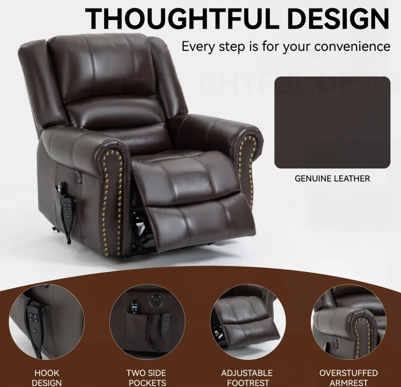 Genuine Leather Massage and Heating Recliner - photo 4