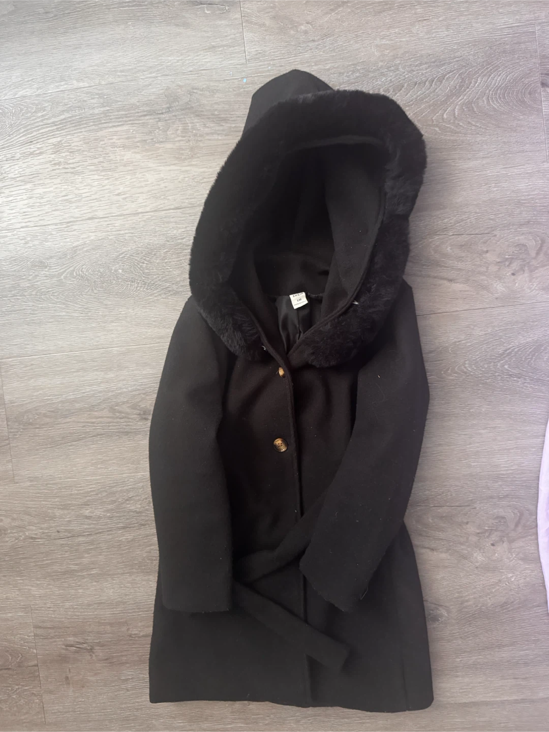 SHEIN Girls Black Hooded Coat