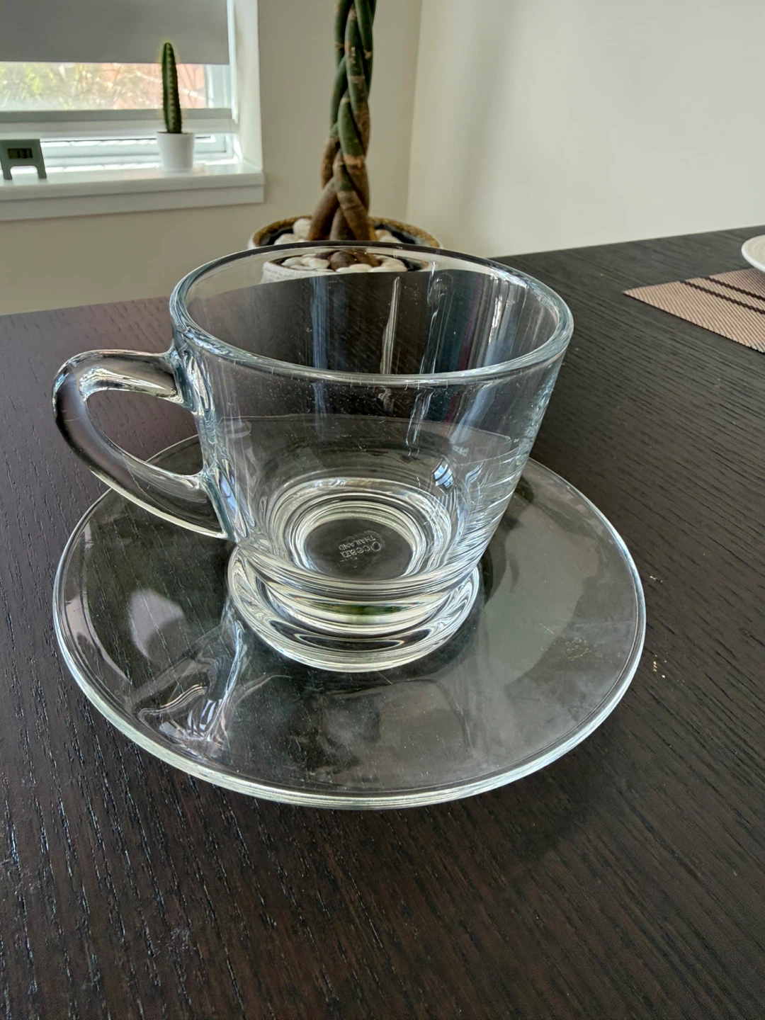 Clear Glass Cups & Saucers, Set of 6