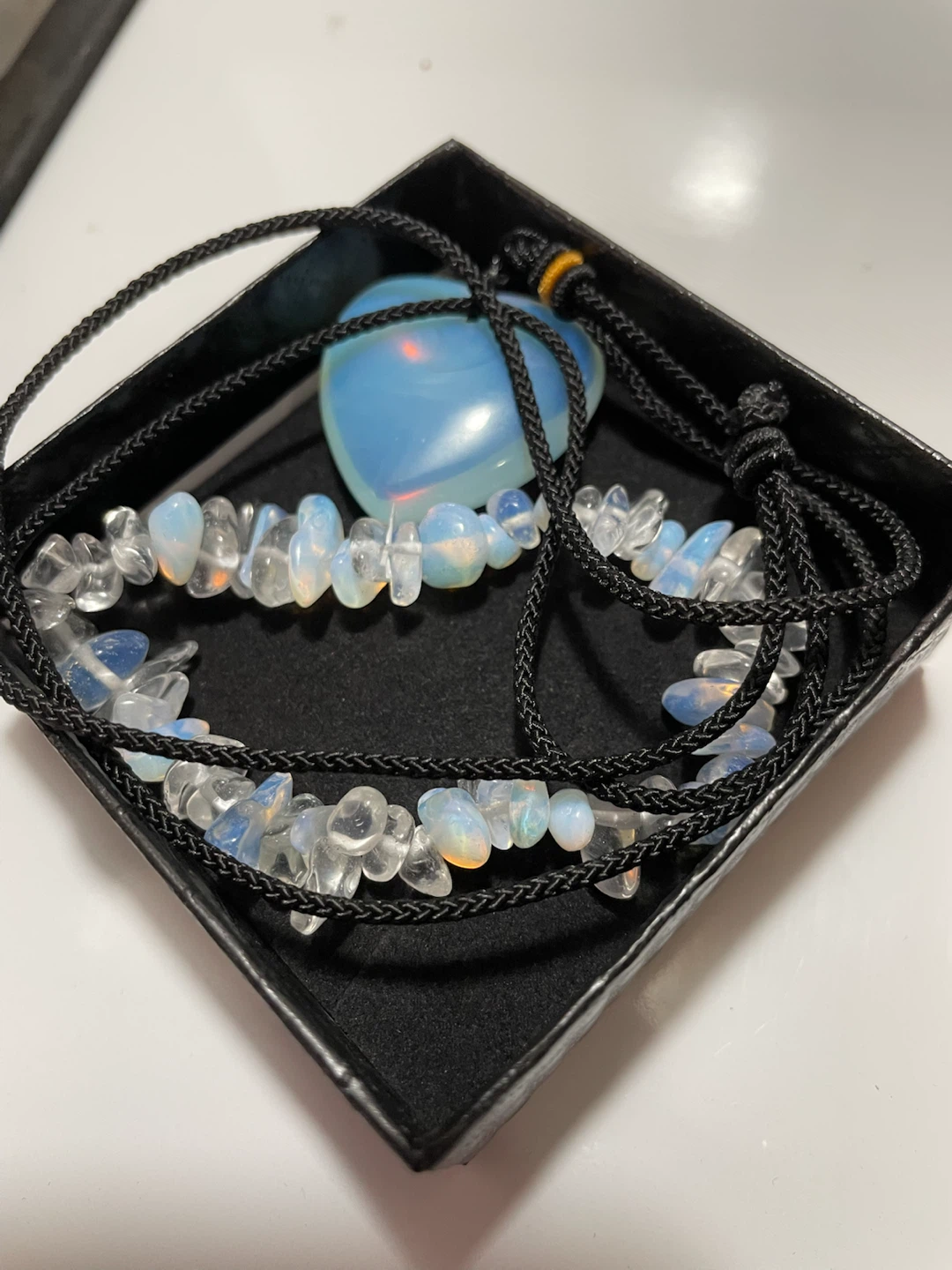 Opalite heart necklace and chip bracelet set - photo 3