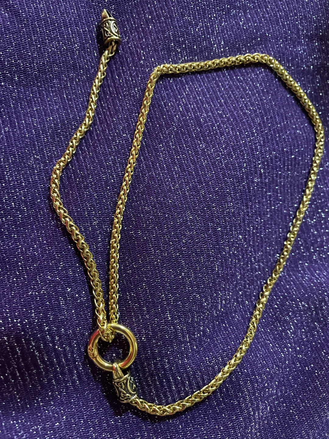 Gold Tone Woven Chain Necklace with Ring Clasp