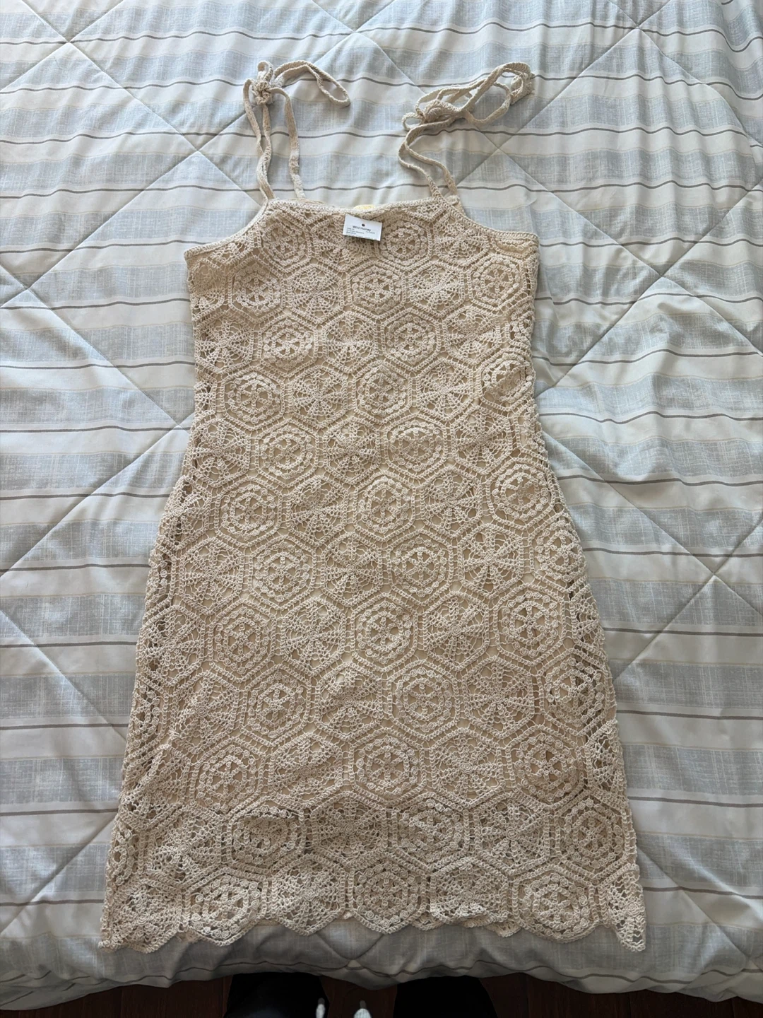 Wild Honey Beige Crochet Mini Dress
