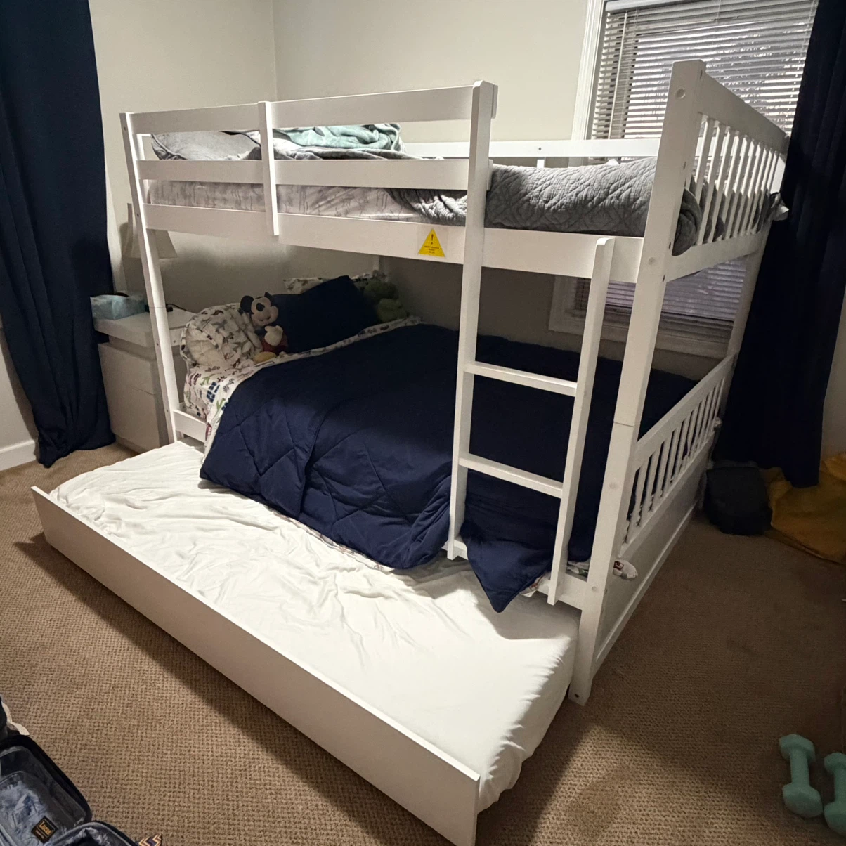 White Wood Bunk Bed with Trundle