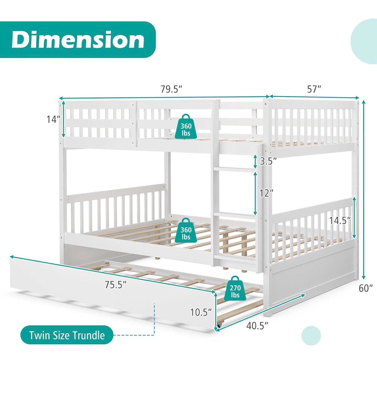 White Wood Bunk Bed with Trundle - photo 2