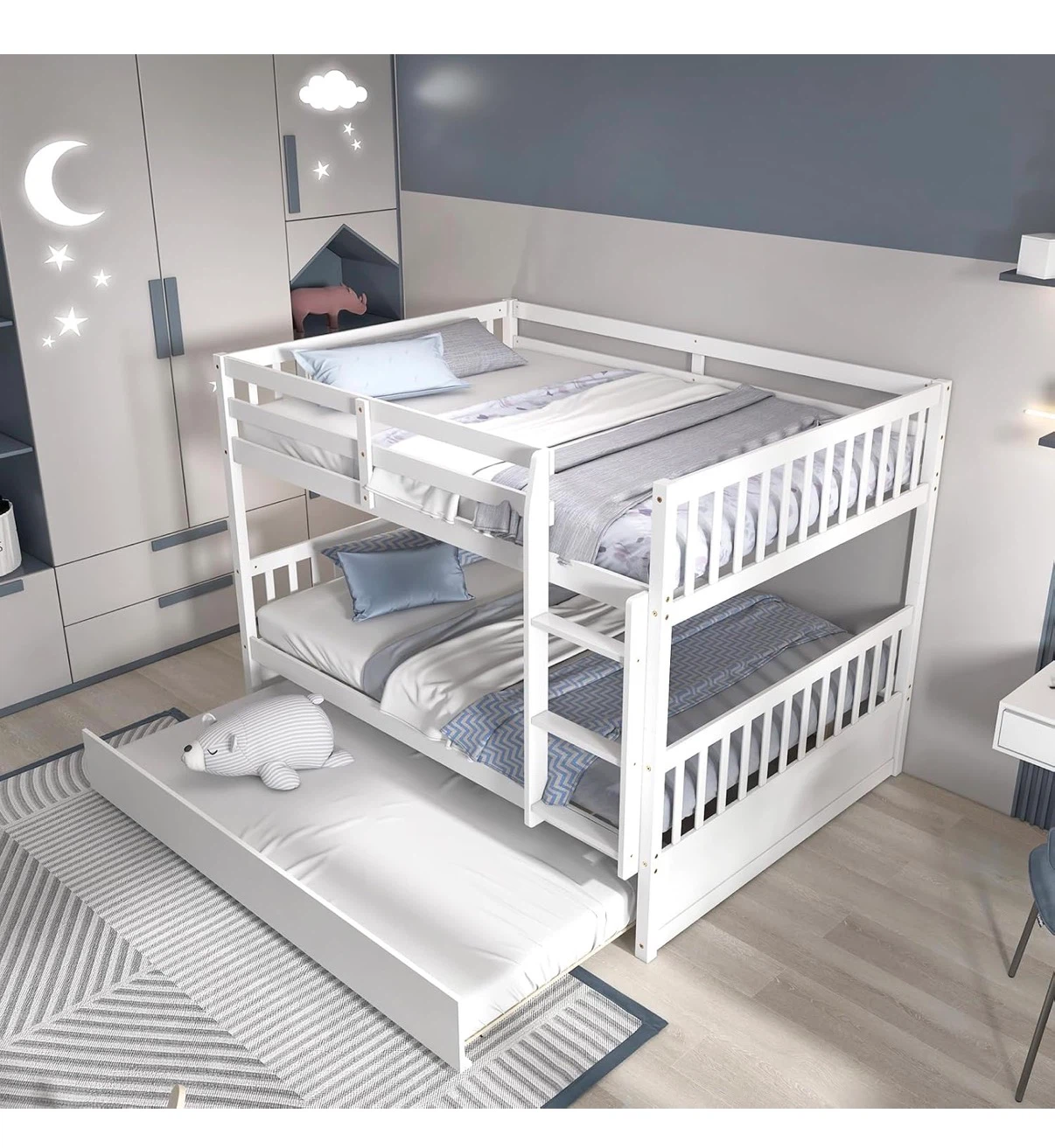 White Wood Bunk Bed with Trundle - photo 4