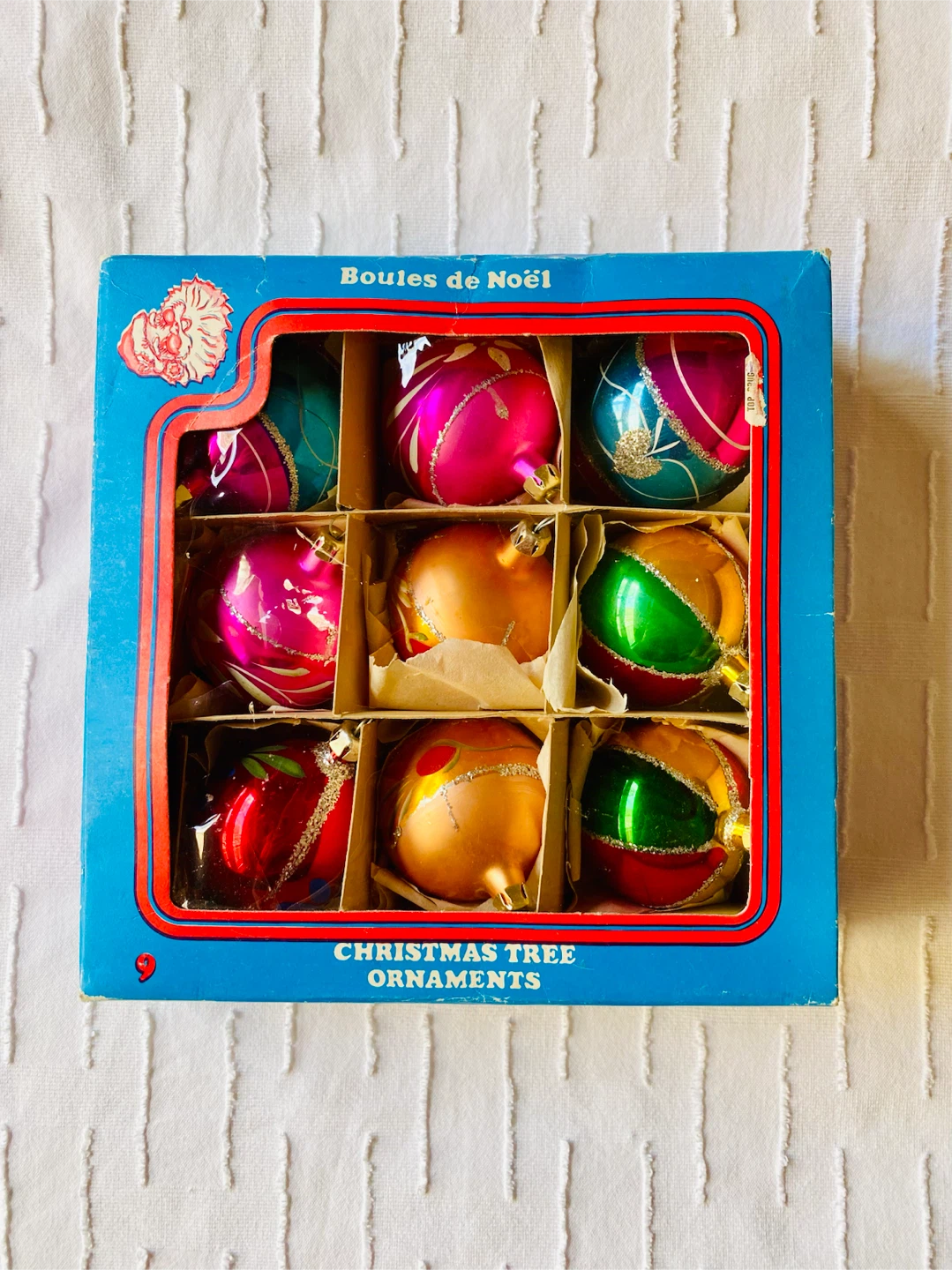 VIntage Santa Land 9pc Glass Christmas Ornaments Poland