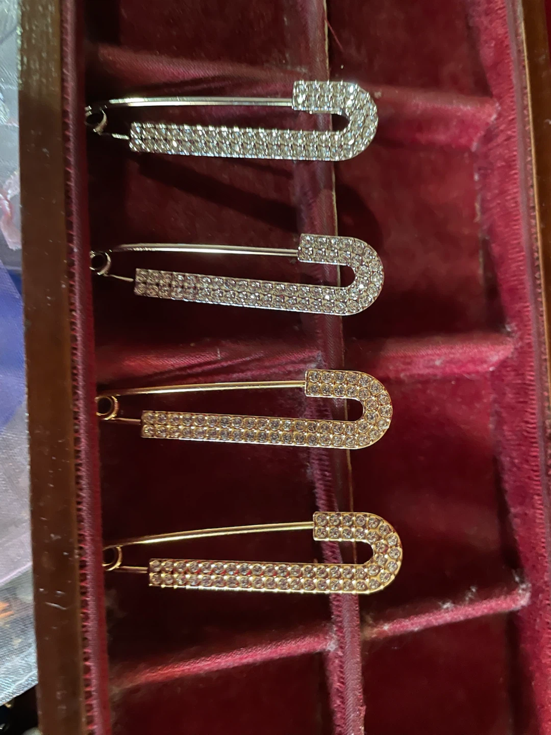 Set of 4 Rhinestone Safety Pin Brooches