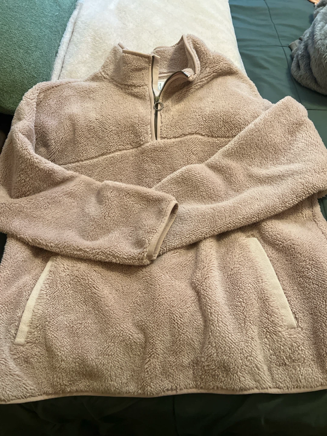 Time and Tru Pink Fuzzy Quarter-Zip Fleece