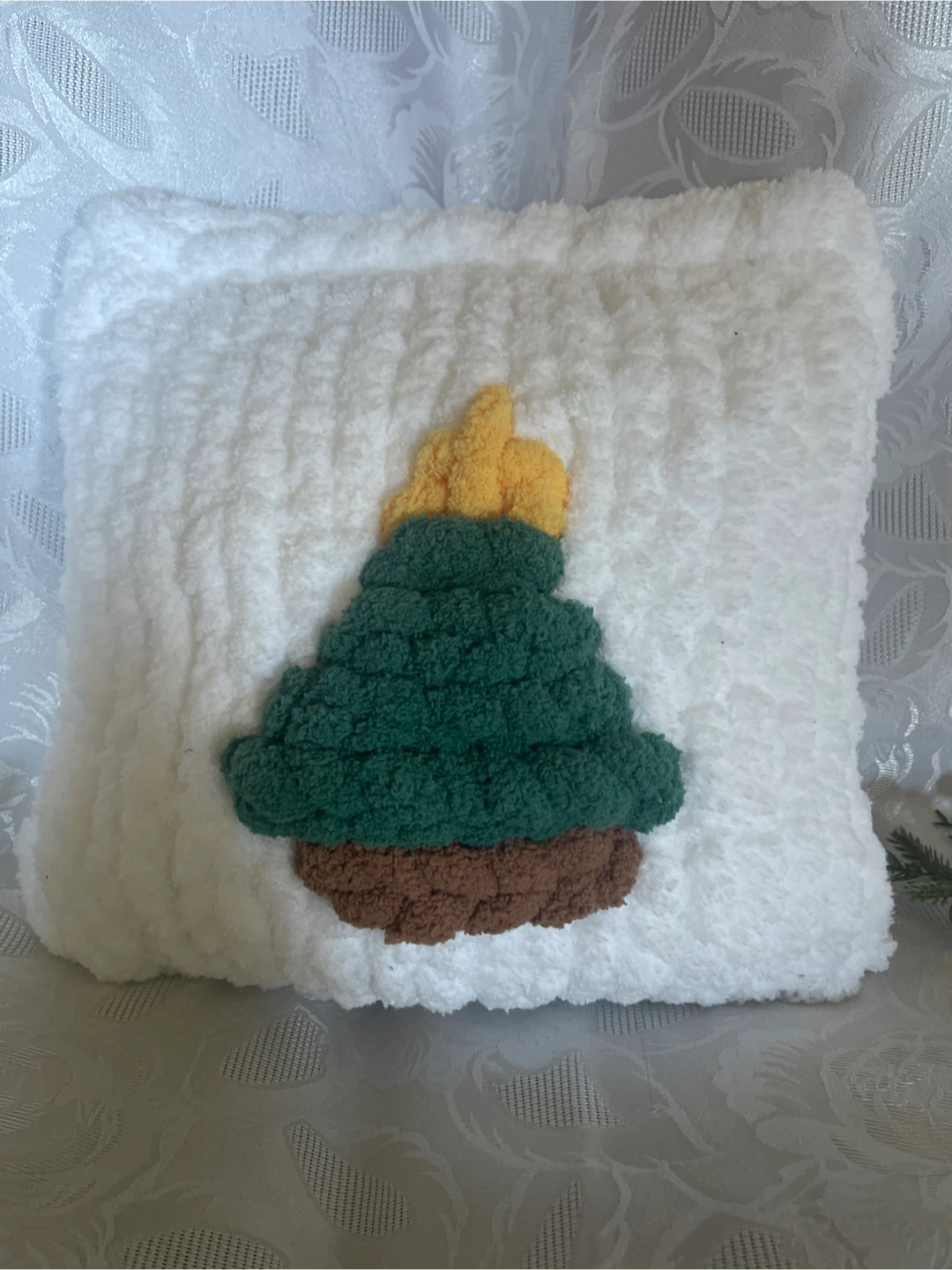 Hand-knit Christmas Tree Pillow