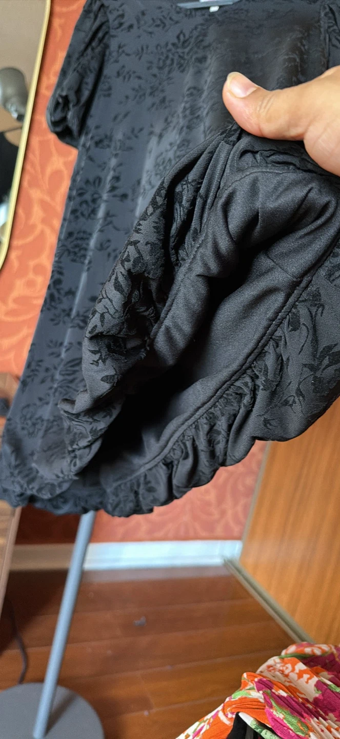 Black puff floral velvet textured mini dress - photo 2