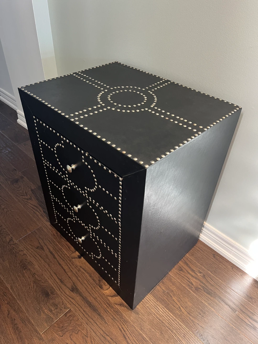 Black Studded 3-Drawer Nightstand
