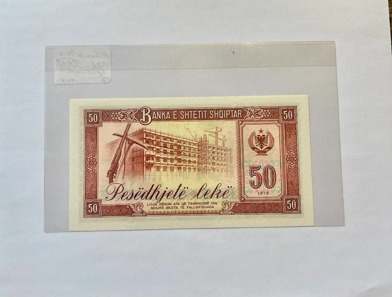 1976 Albanian 50 Leke Specimen Banknote - photo 3