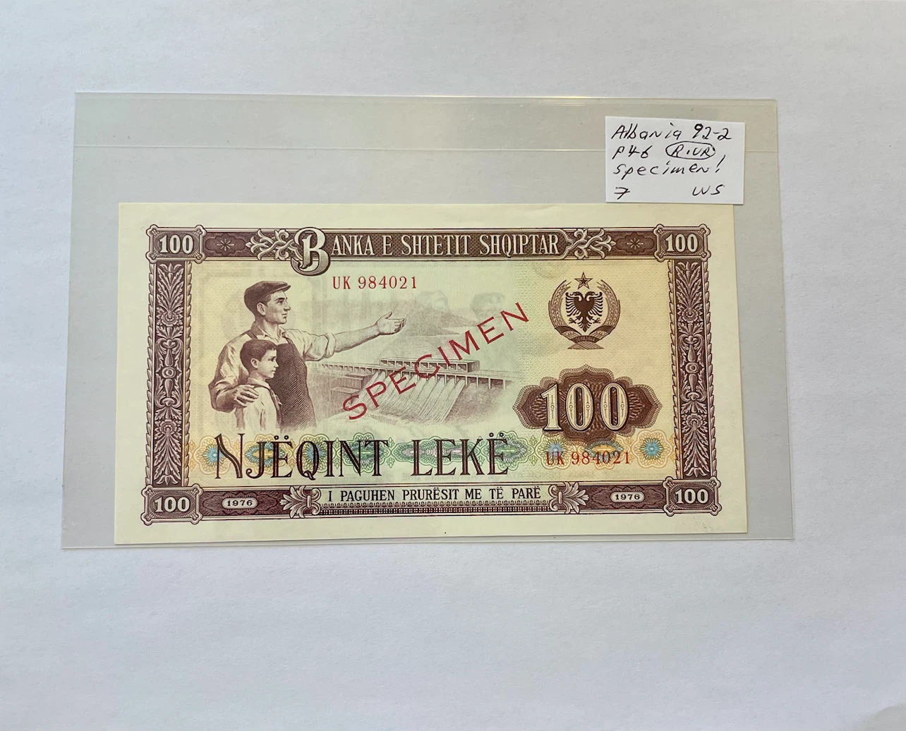 1976 Albania 100 Leke Specimen Banknote