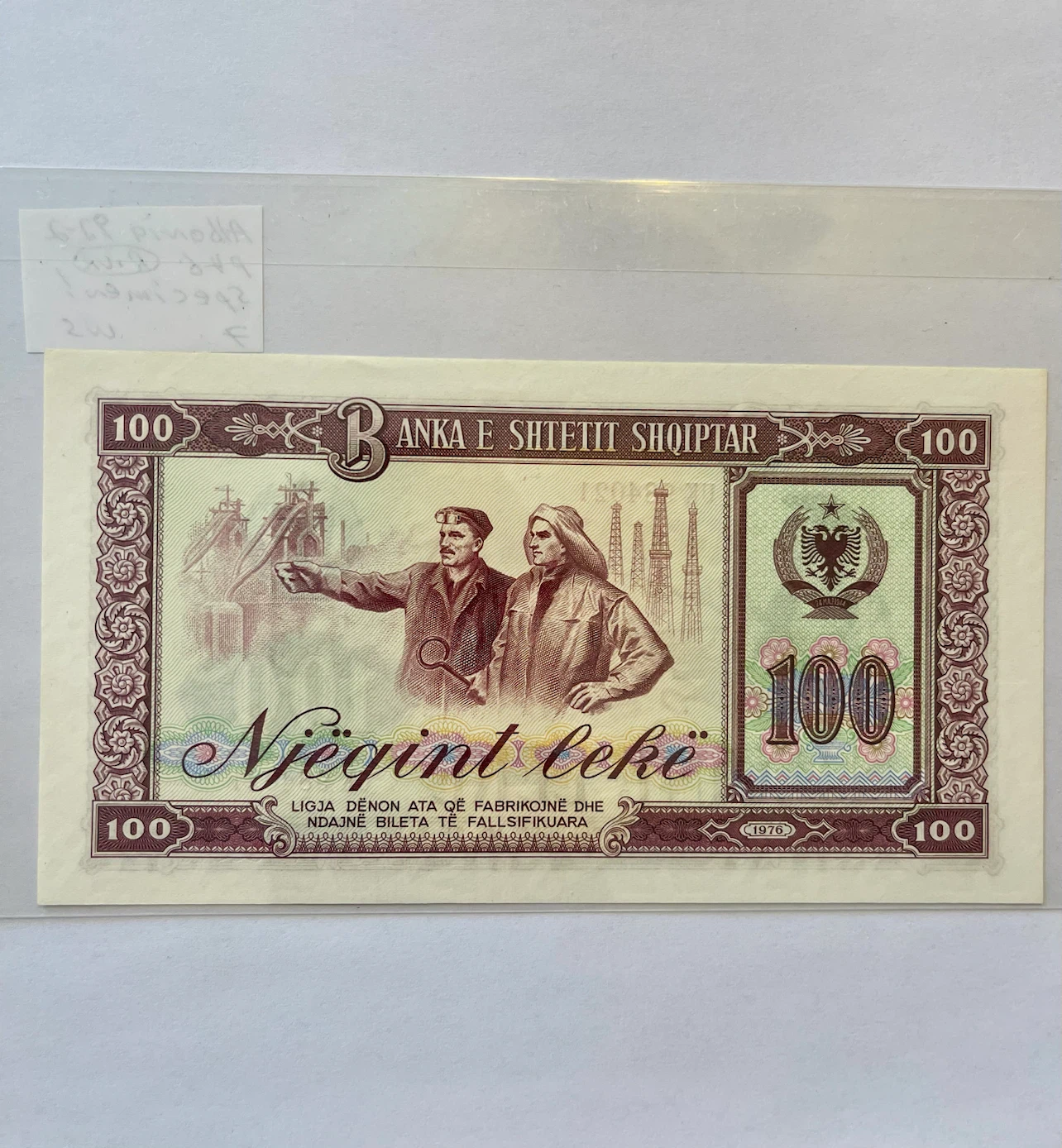 1976 Albania 100 Leke Specimen Banknote - photo 4