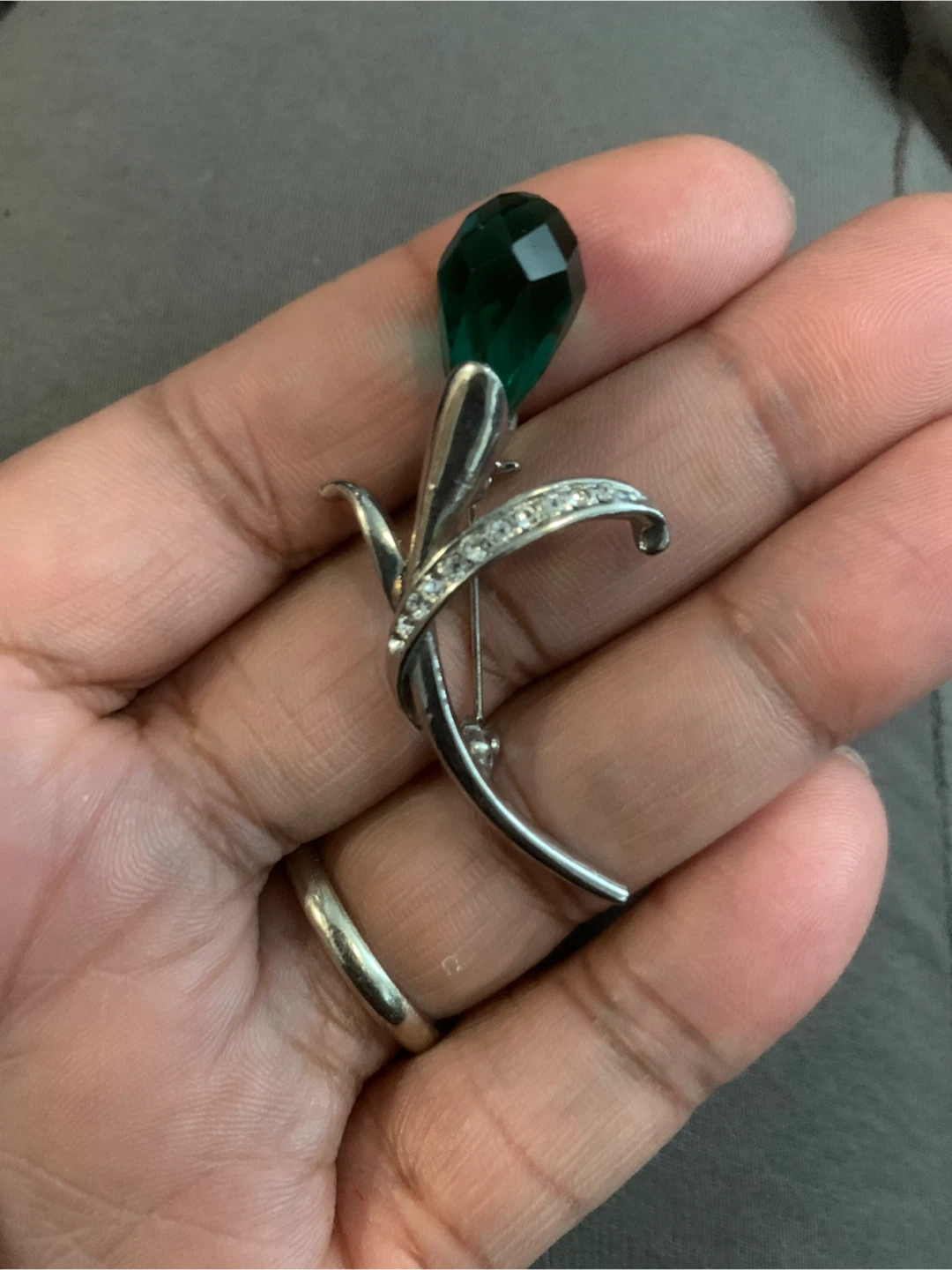 Vintage  Green Crystal Brooch
